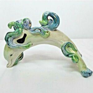 Koko Originals Glazed Luster Ceramic Dolphin Figurine Tea Light Holder 4" Tall